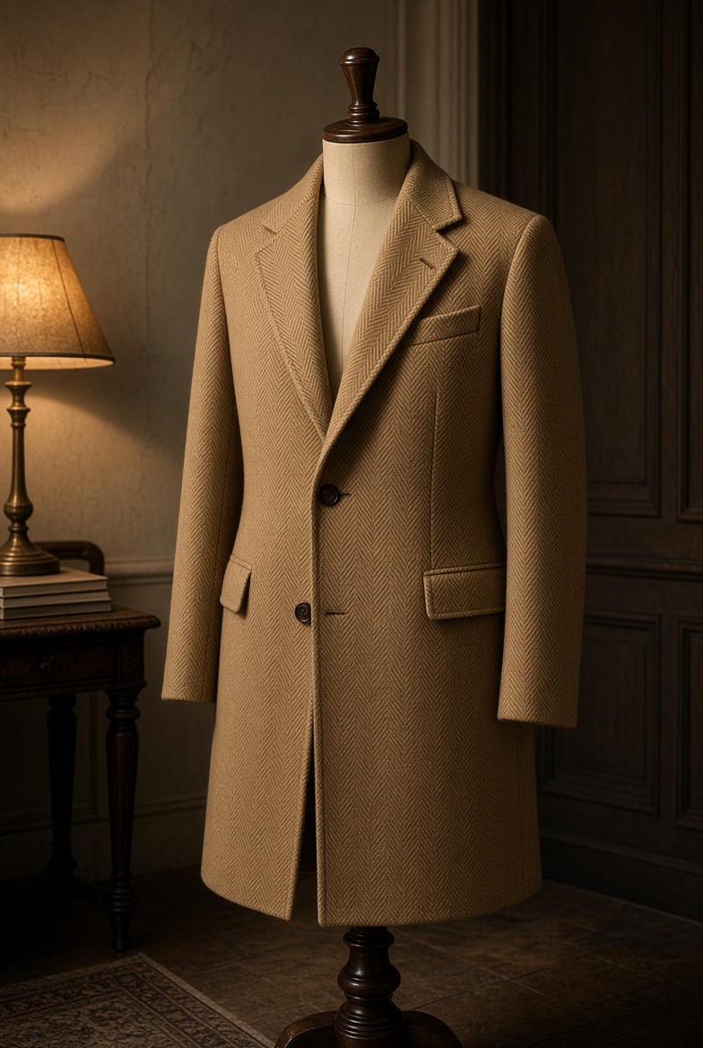 Camel herringbone overcoat
